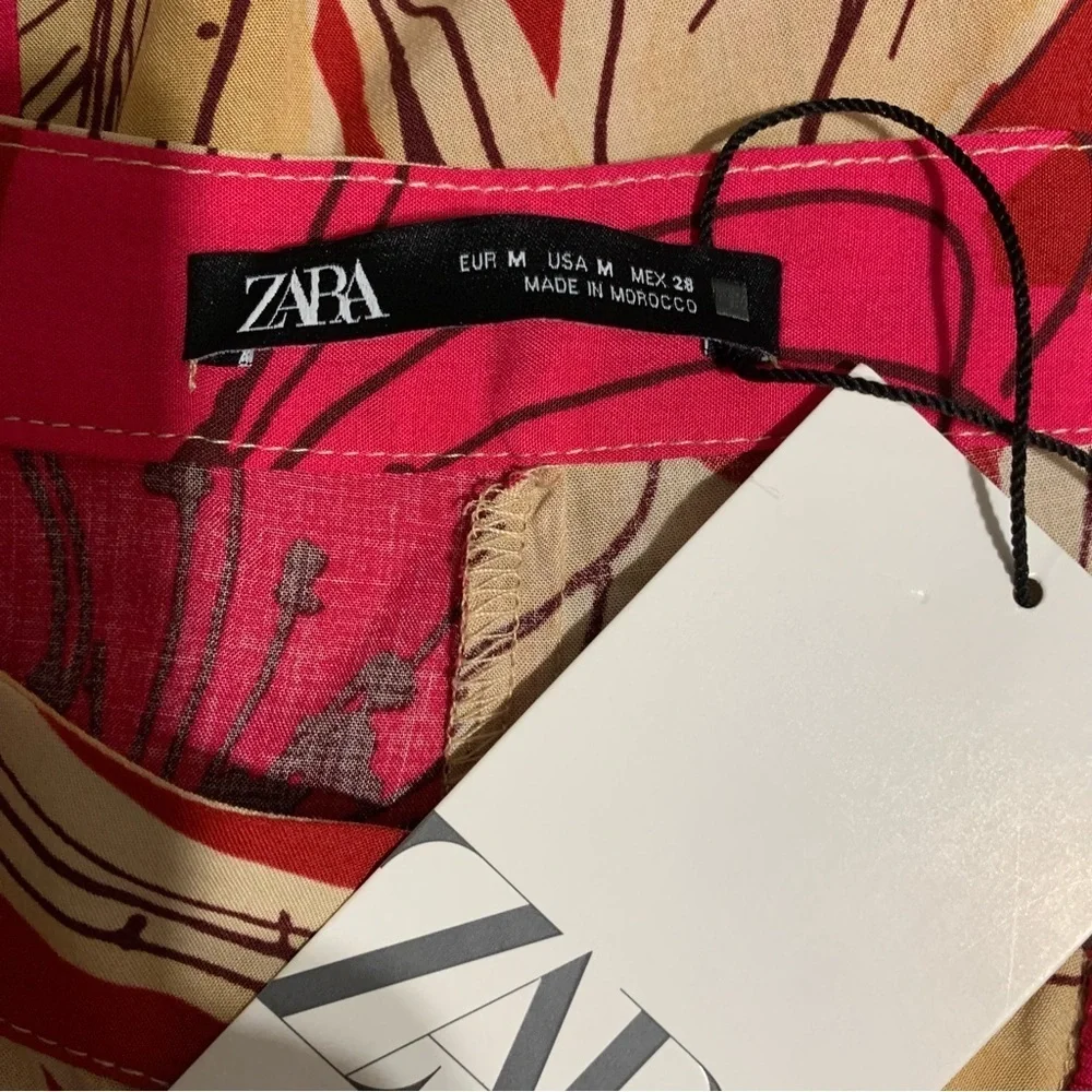 Zara New Women Bohemian Floral‎ Print High Waisted Midi Skirt Size M